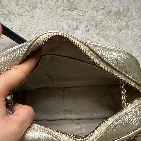 Tory Burch Metallic Gold Leather Thea Chain Crossbody